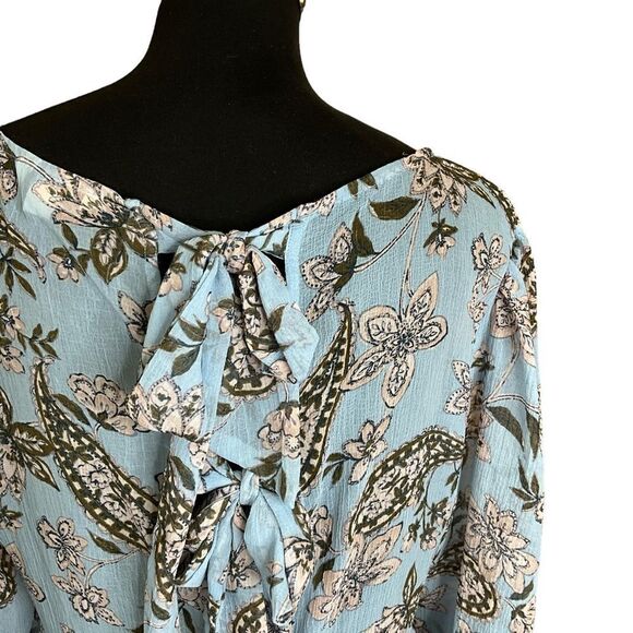 American Eagle Blue Floral Paisley Babydoll Top Size M Bow Tie Back - Picture 9 of 15